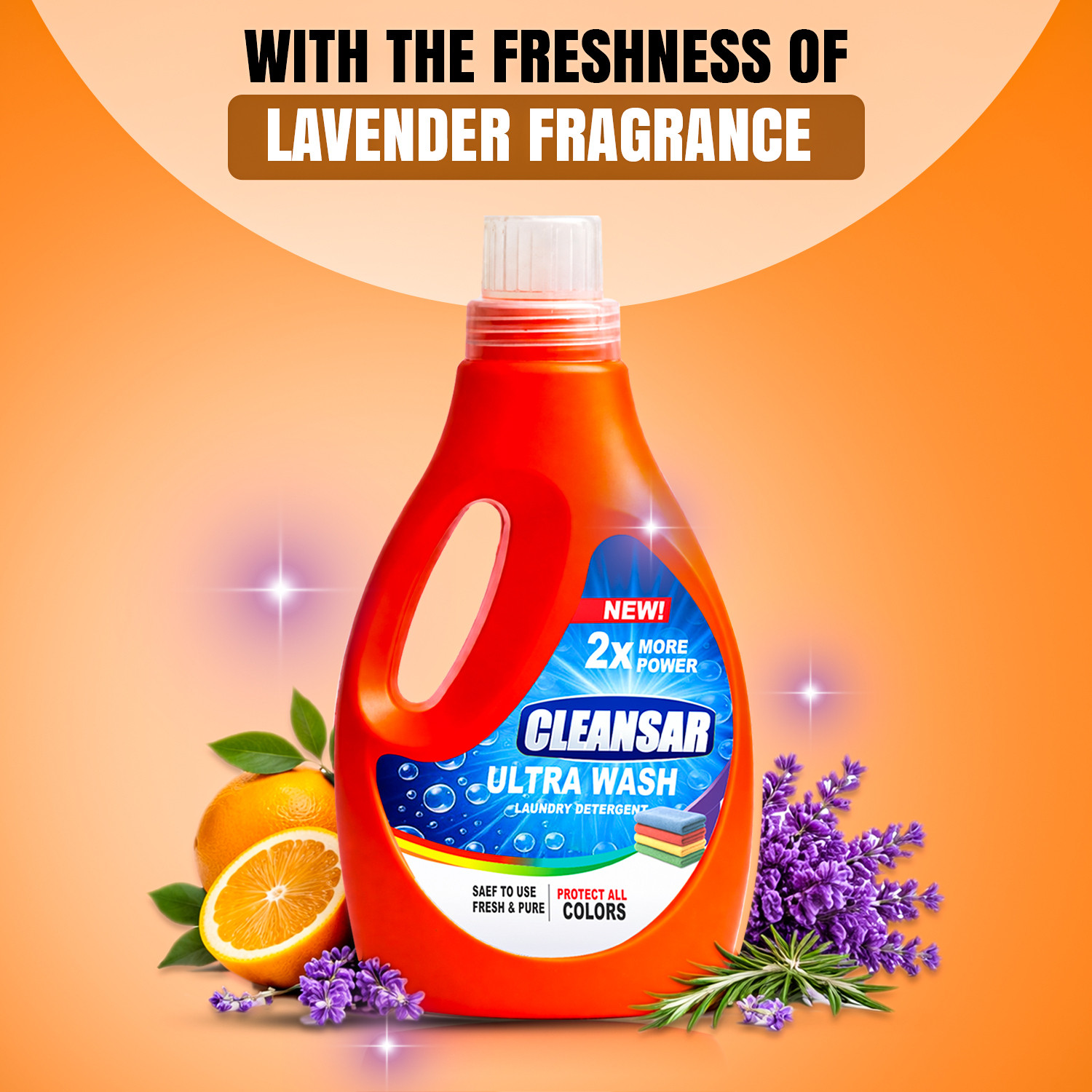 Image of CLEANSAR Ultra Wash Liquid Detergent & Premium Fabric Whitener Combo | 2X More Power Lavender Fabric Whitener