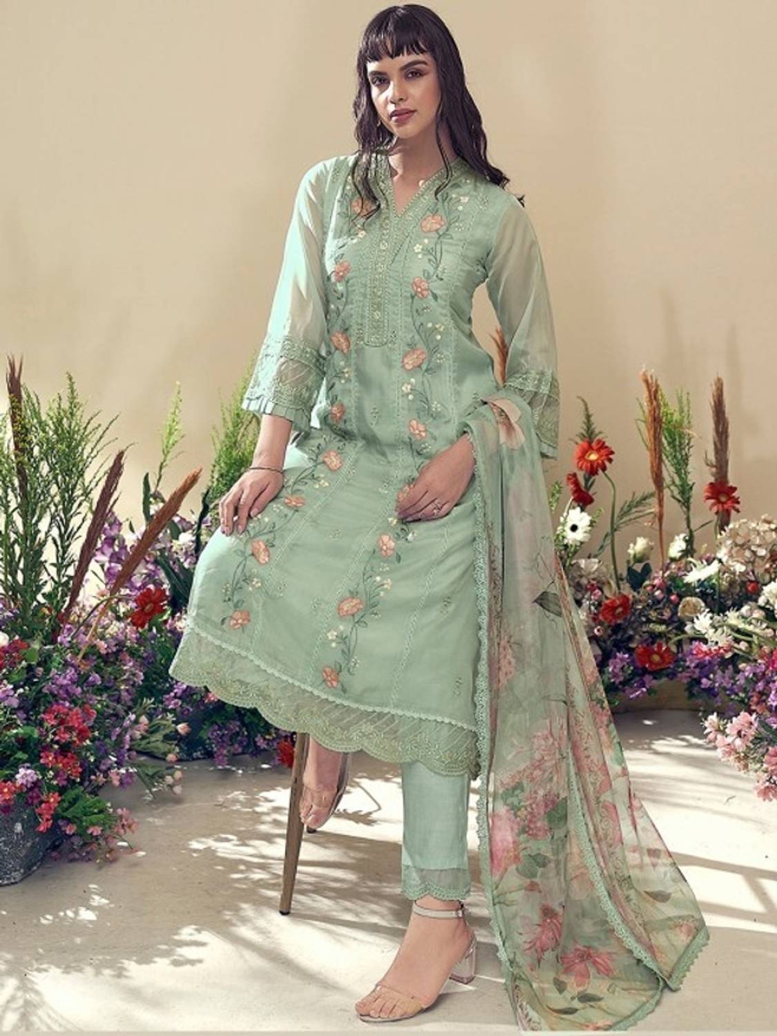 agnety Silk Blend Embroidered, Self Design Salwar Suit Material