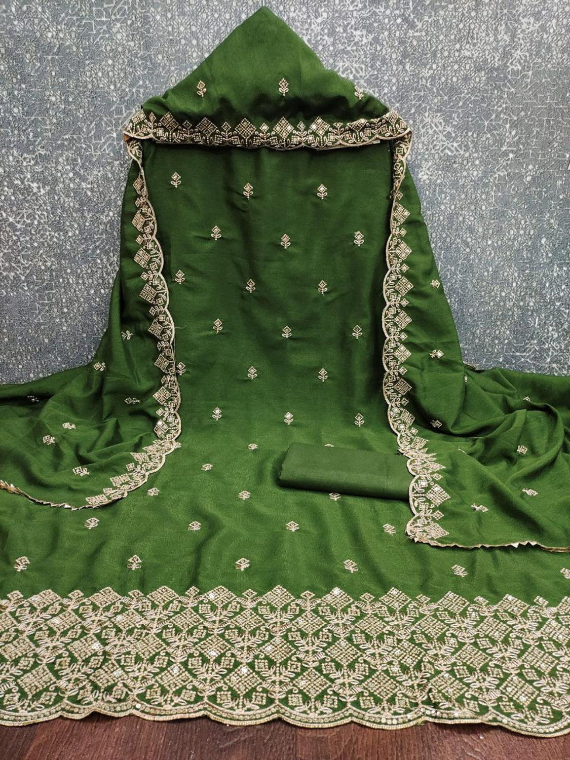 Image of TNT Silk Blend Embroidered Salwar and Dupatta Material
