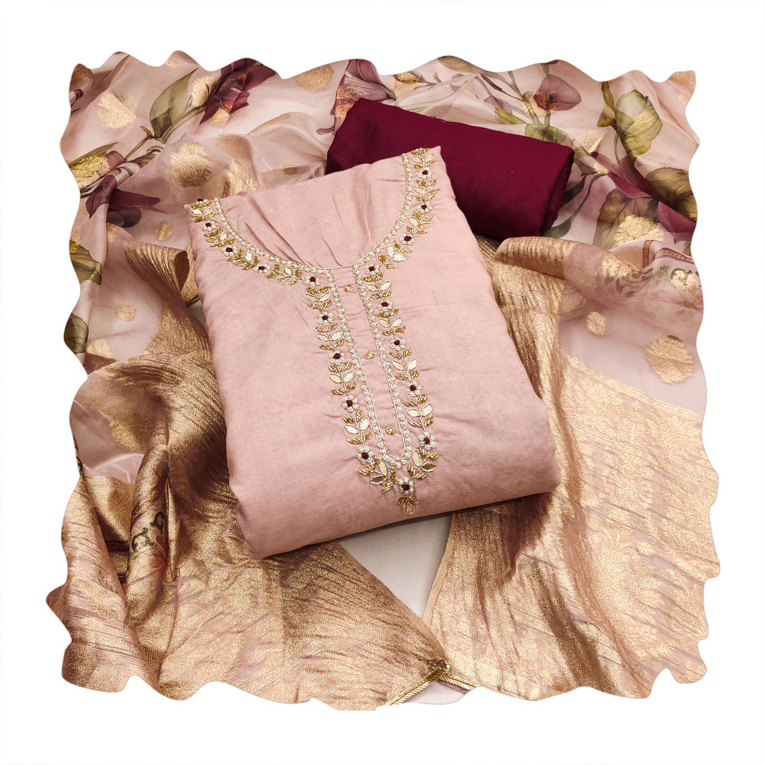Image of manvaa Cotton Blend Embellished Salwar Suit Material