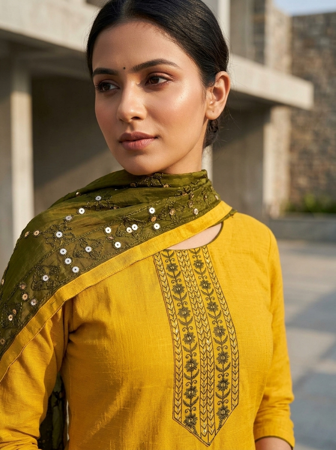 Image of SANGANEE FASHION Cotton Blend Embroidered Kurta & Churidar Material