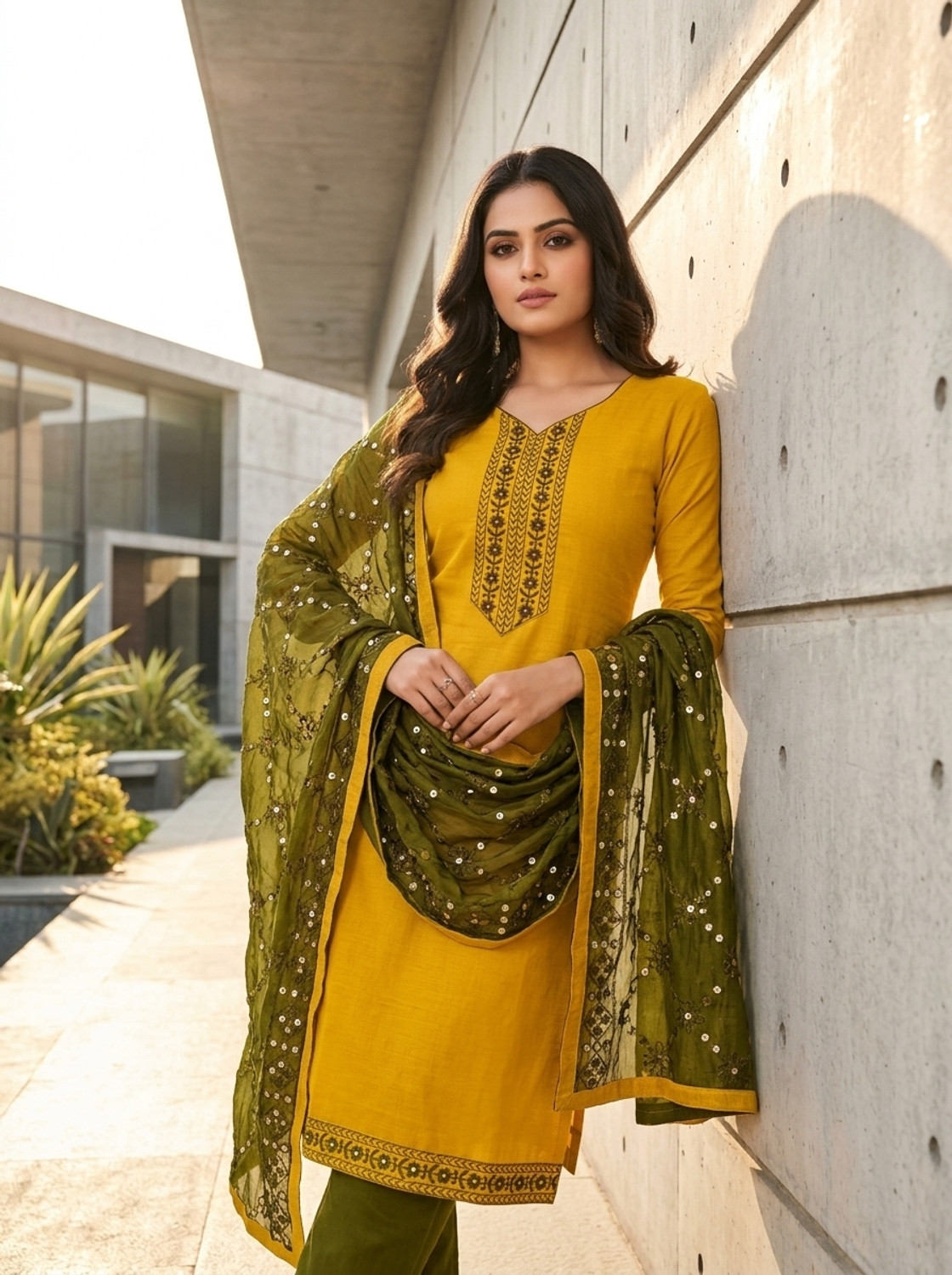 Image of SANGANEE FASHION Cotton Blend Embroidered Kurta & Churidar Material