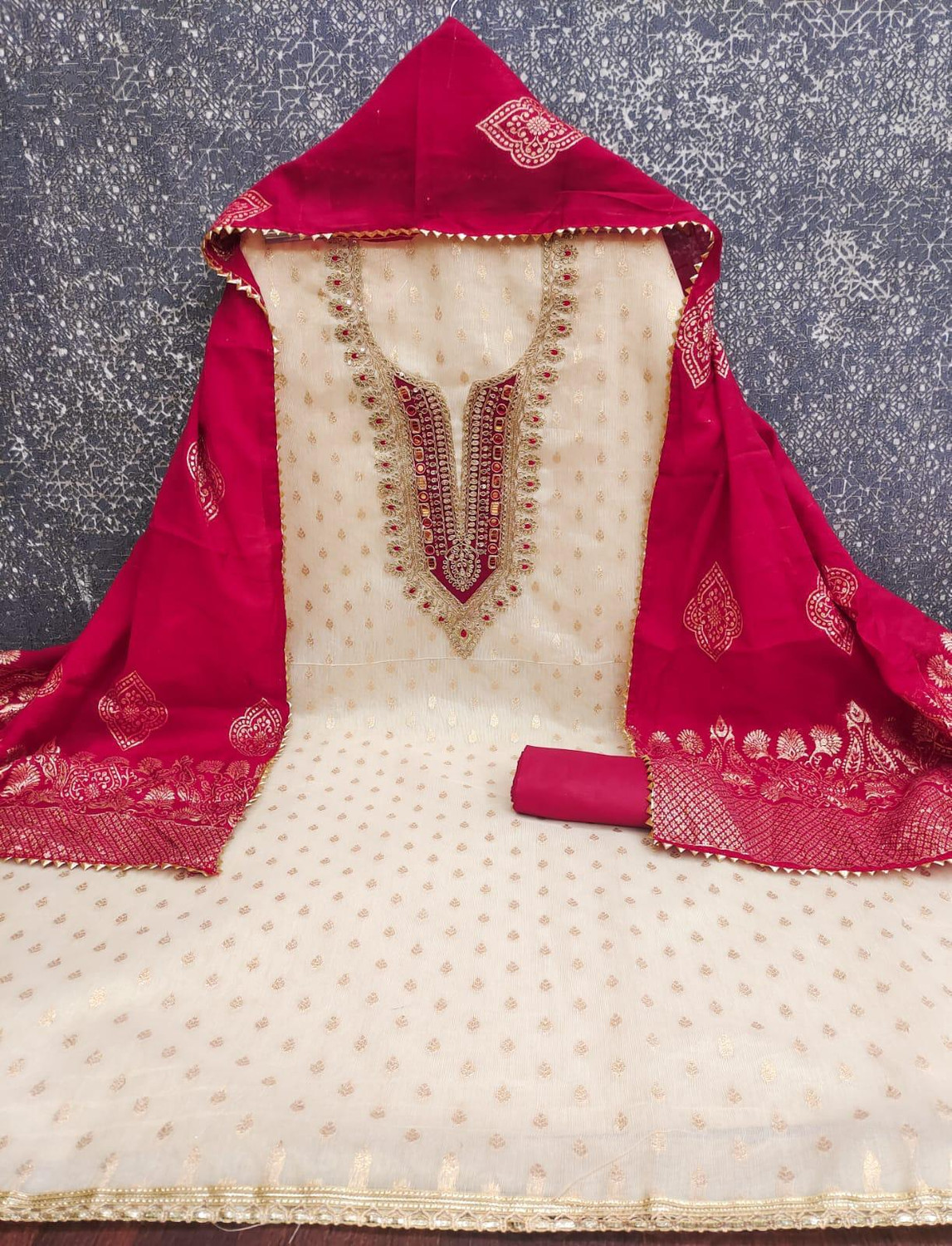Image of TNT Silk Blend Embroidered Salwar and Dupatta Material