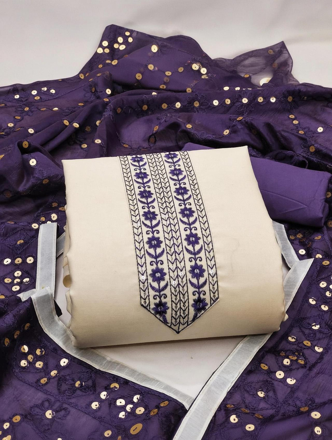 Image of kritanya creation Unstitched Cotton Blend Kurta & Churidar Material Embroidered