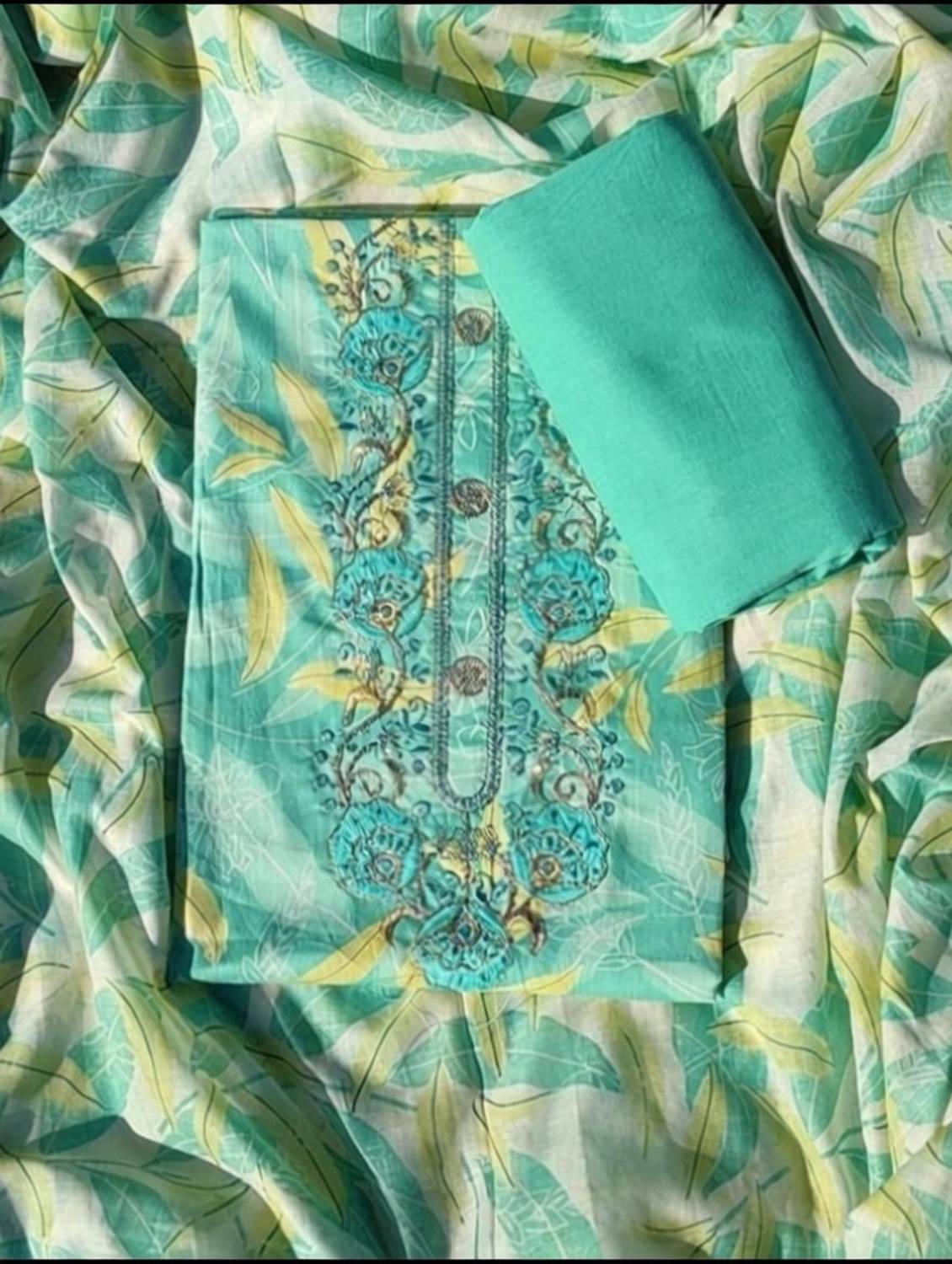 ABODH COLOURS Pure Cotton Embroidered, Printed, Self Design Salwar Suit Material