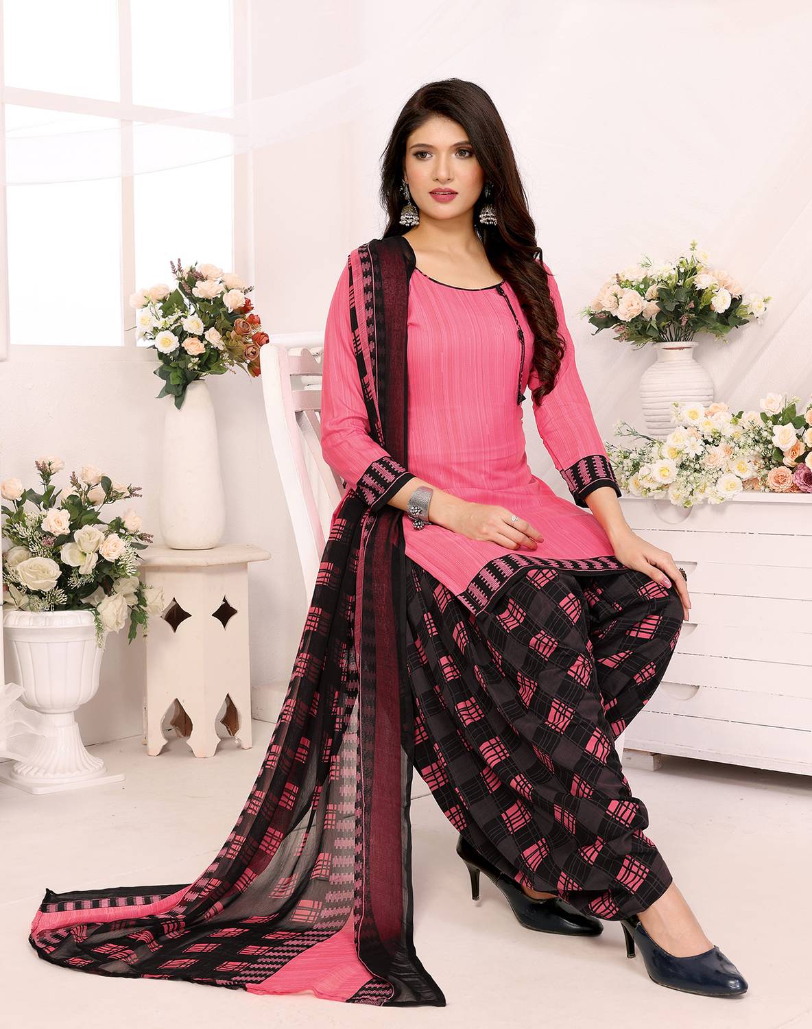 Aagam Crepe Solid, Floral Print, Printed, Geometric Print Salwar Suit Material