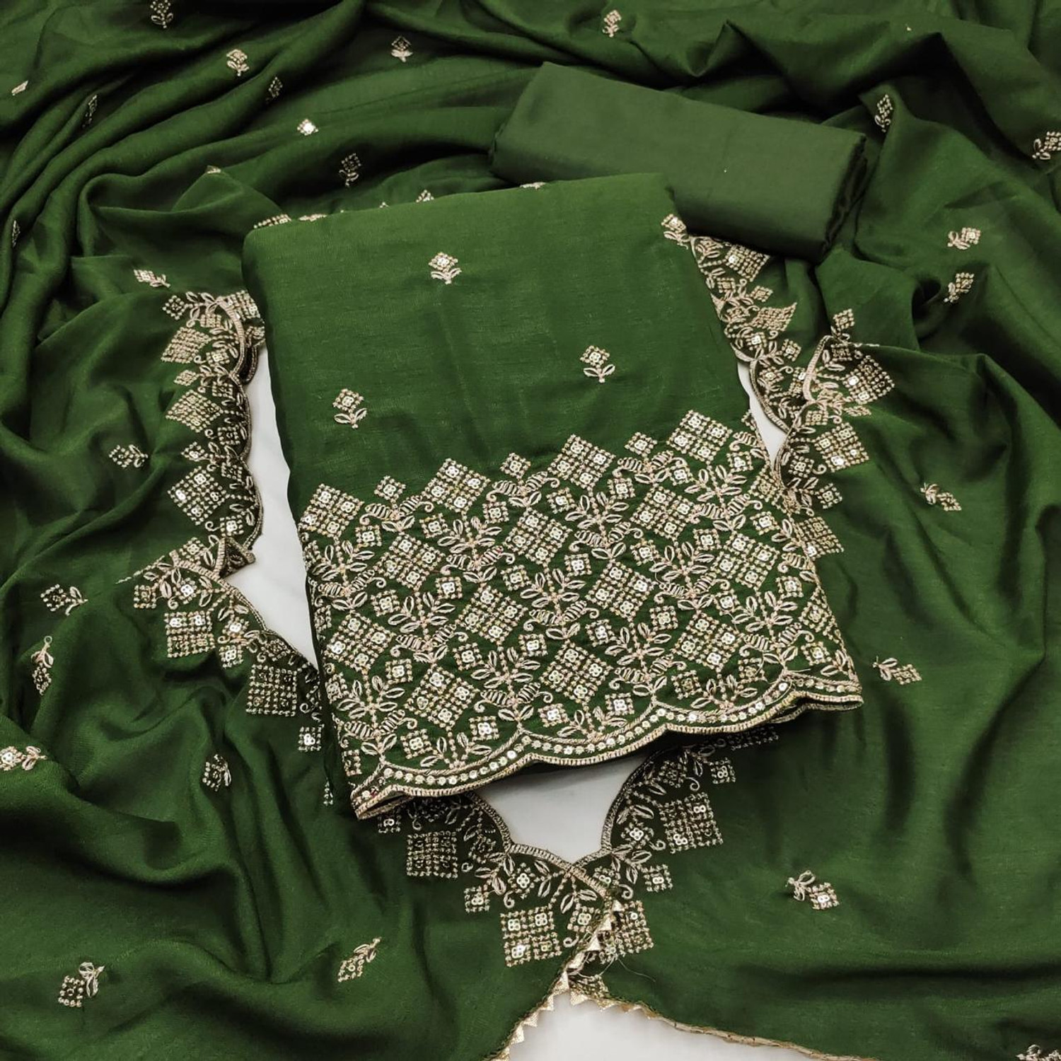 Image of TNT Silk Blend Embroidered Salwar and Dupatta Material