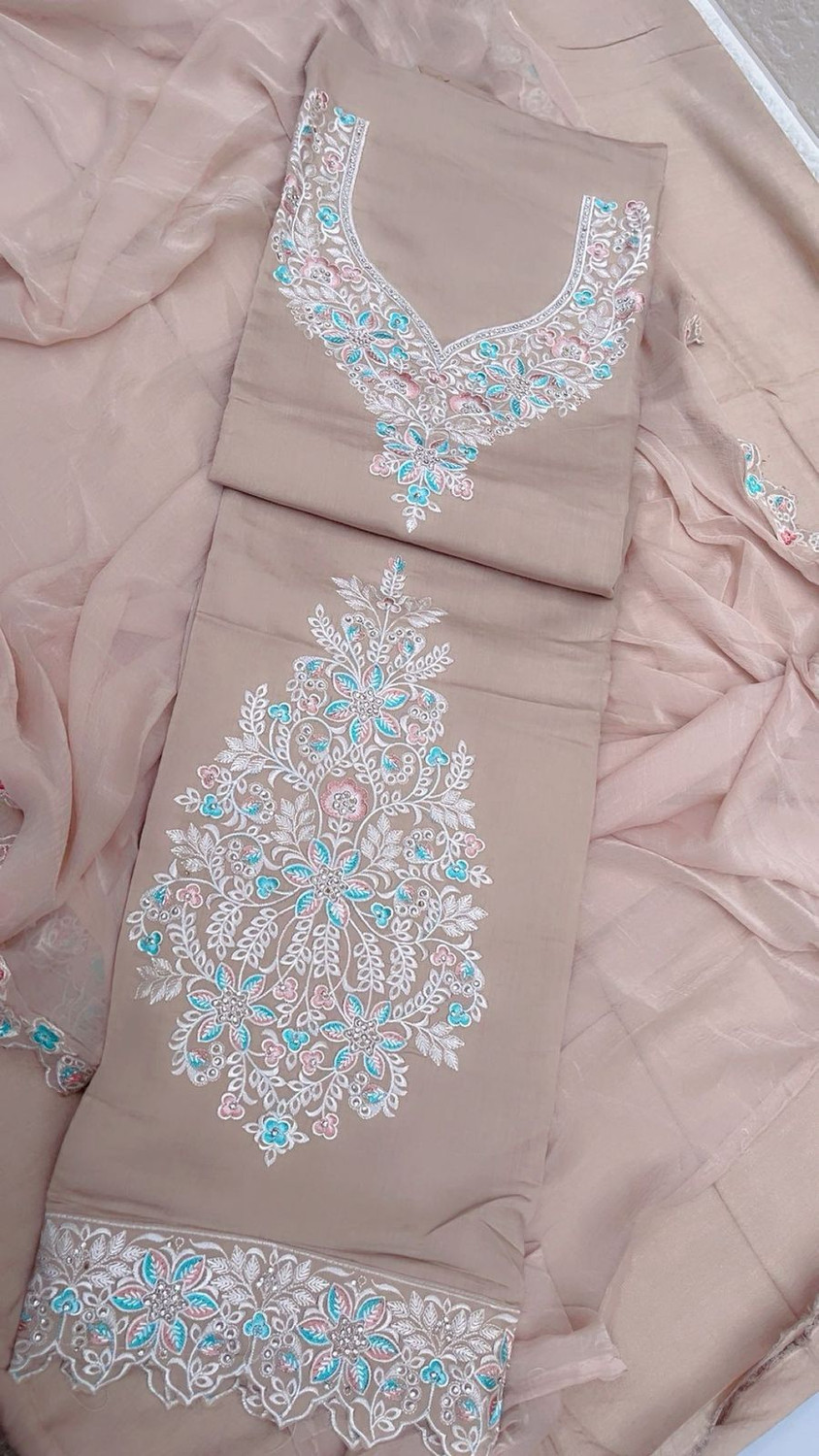 Image of SHRISHA CREATION Cotton Blend Embroidered, Self Design Kurta & Palazzo Material