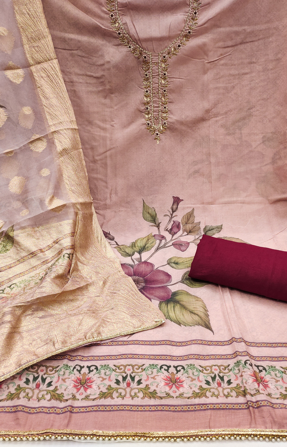 Image of manvaa Cotton Blend Embellished Salwar Suit Material