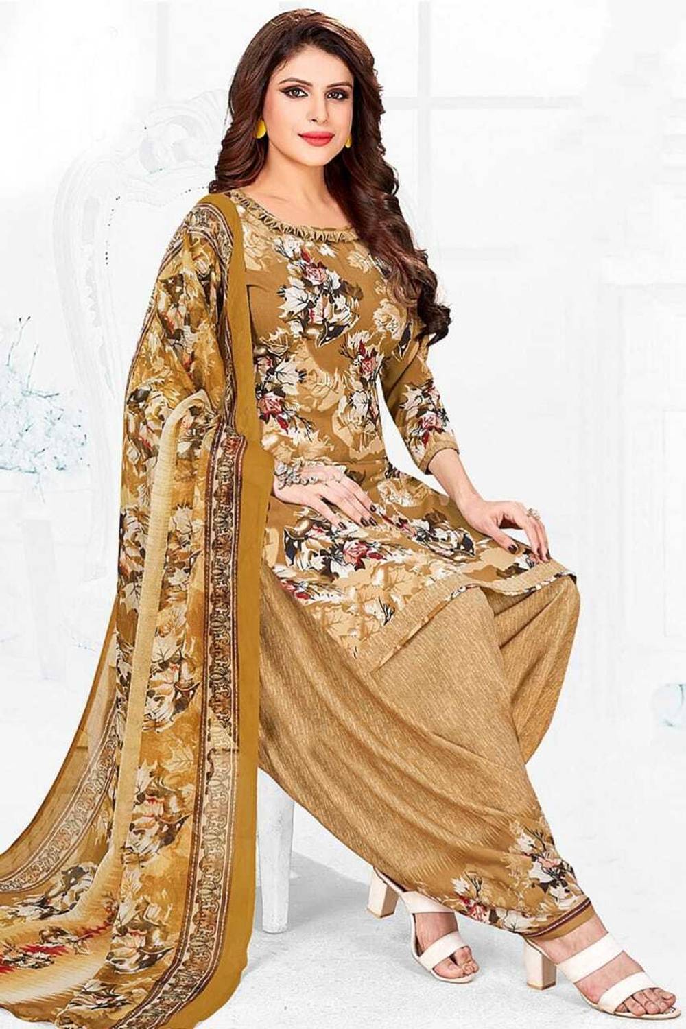 ANJAVI FASHION Crepe Solid, Floral Print, Printed, Geometric Print Salwar Suit Material