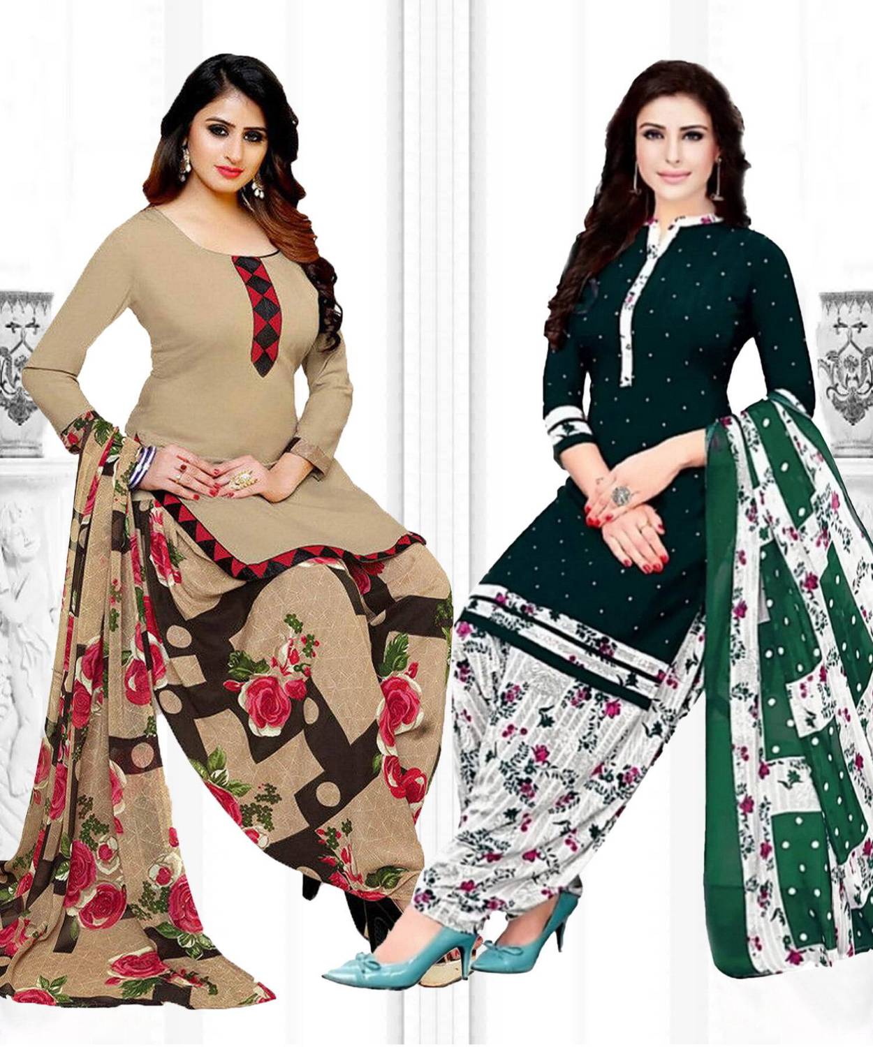 ANIRAV Crepe Solid, Printed, Geometric Print Salwar Suit Material