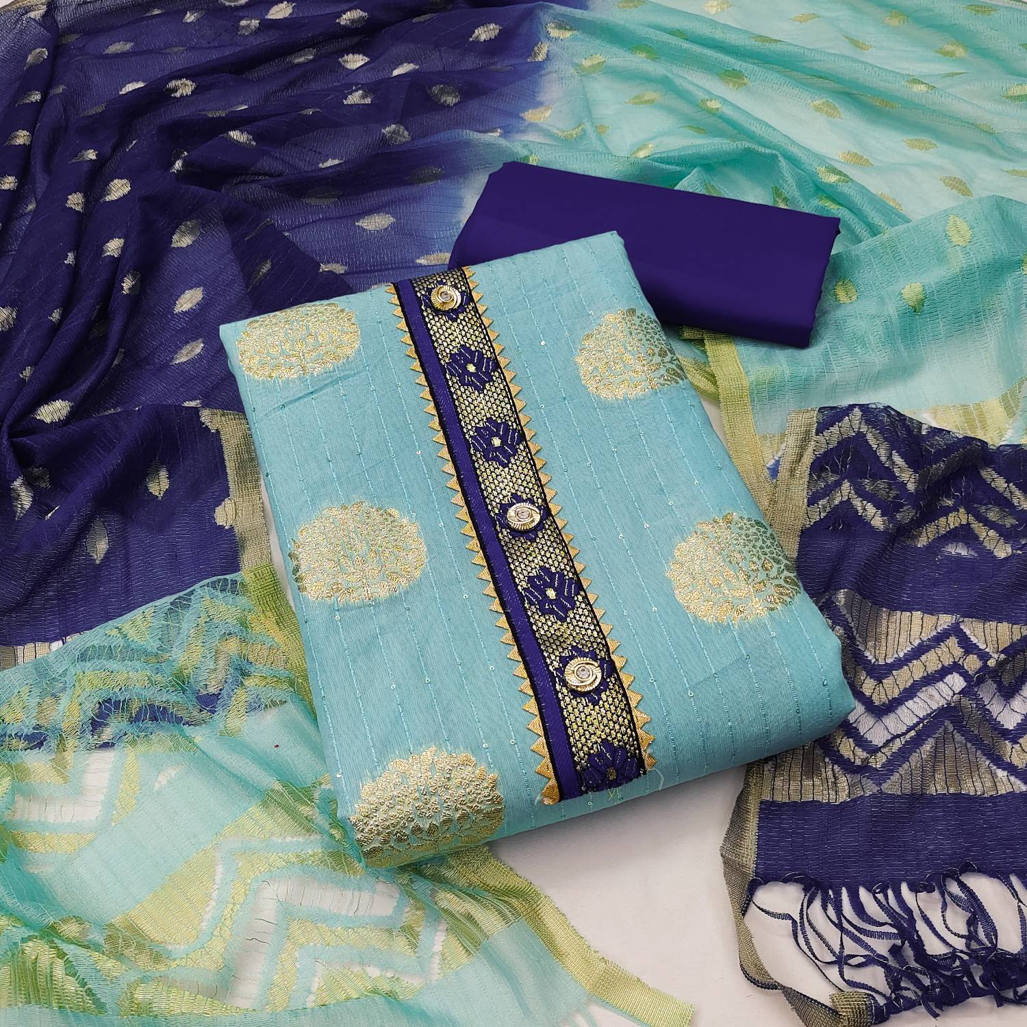 ALSHOP Jacquard Self Design Salwar Suit Material