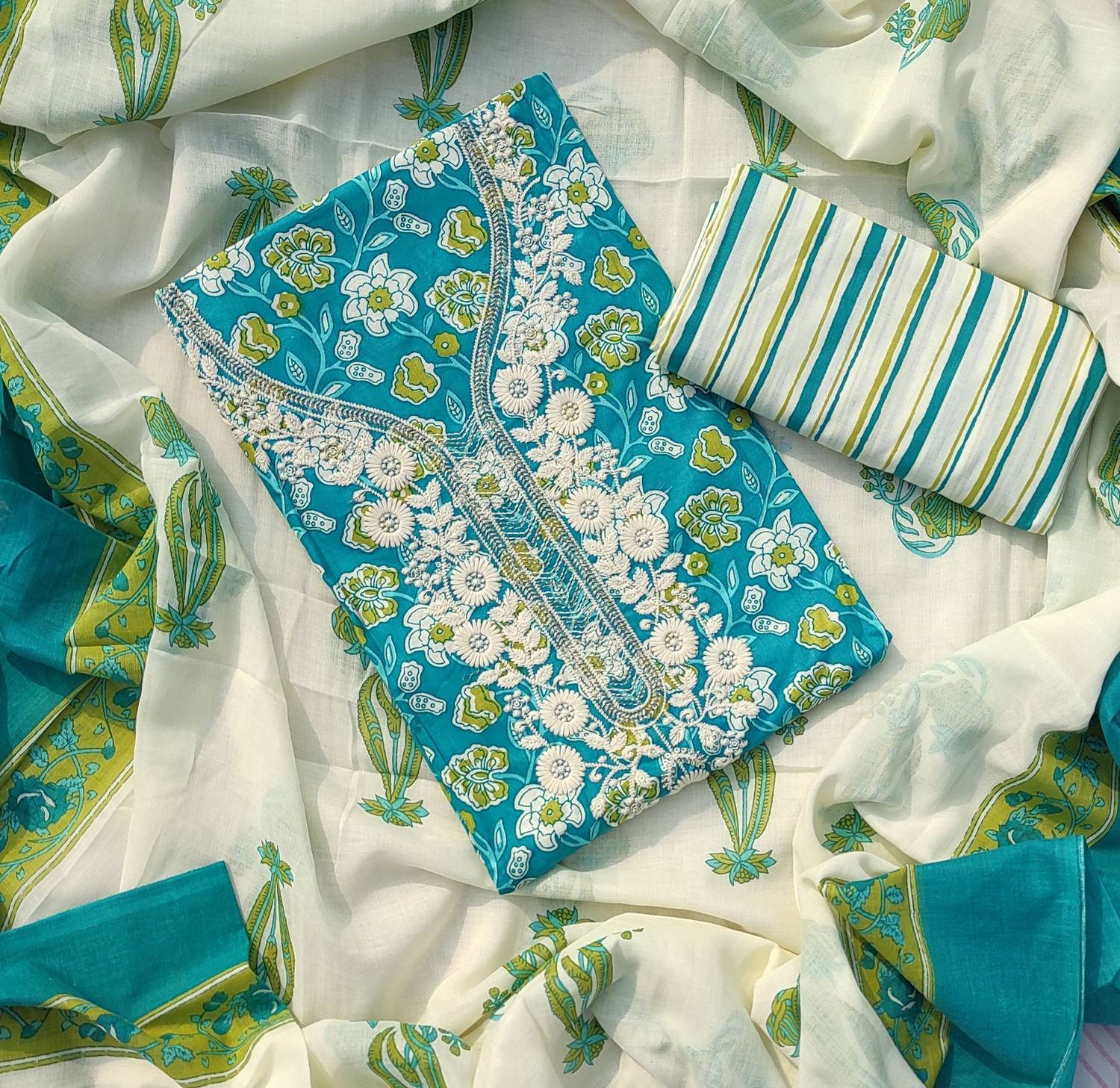 ABODH COLOURS Pure Cotton Embroidered, Printed, Self Design Salwar Suit Material