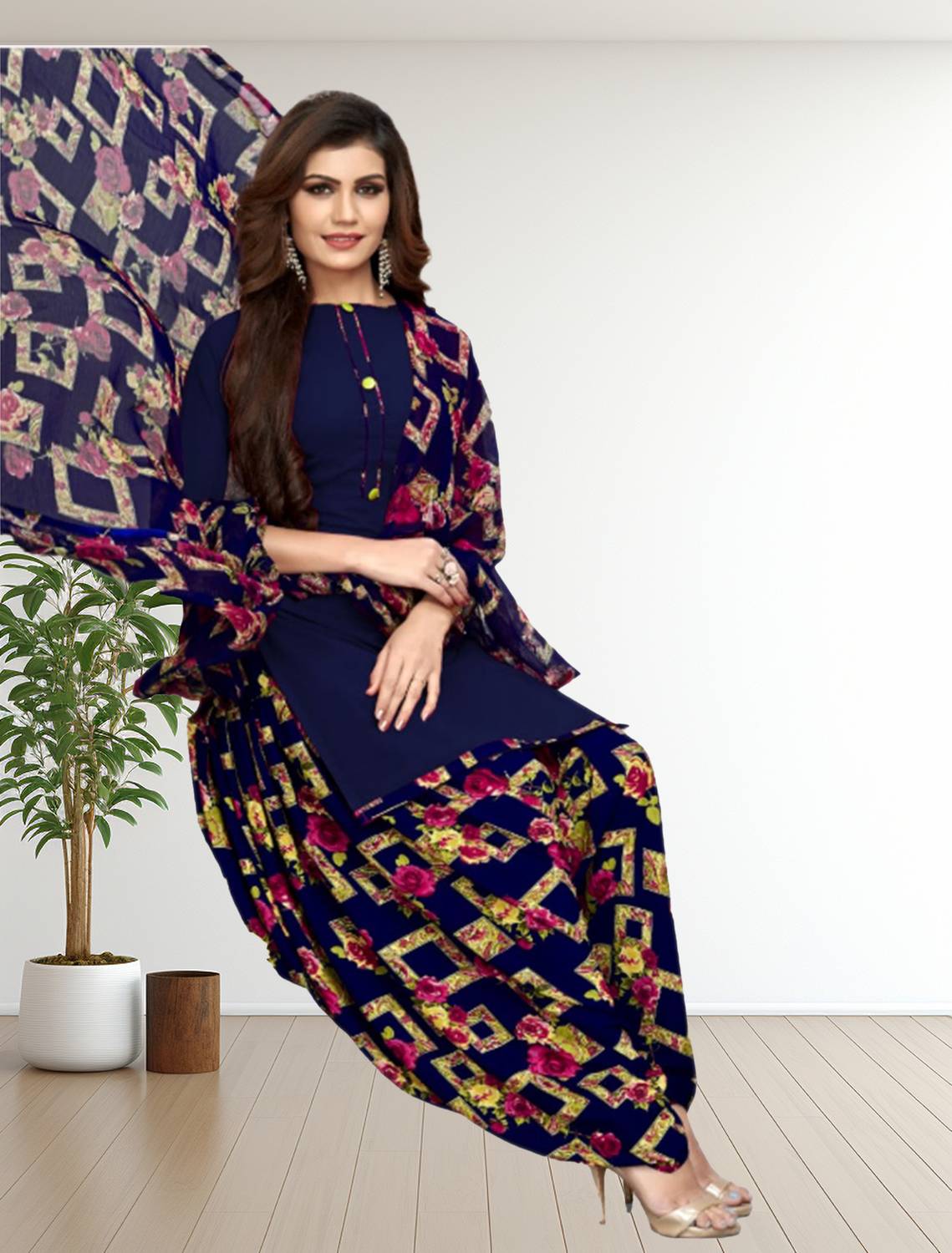 Aagam Crepe Solid, Floral Print, Printed, Geometric Print Salwar Suit Material