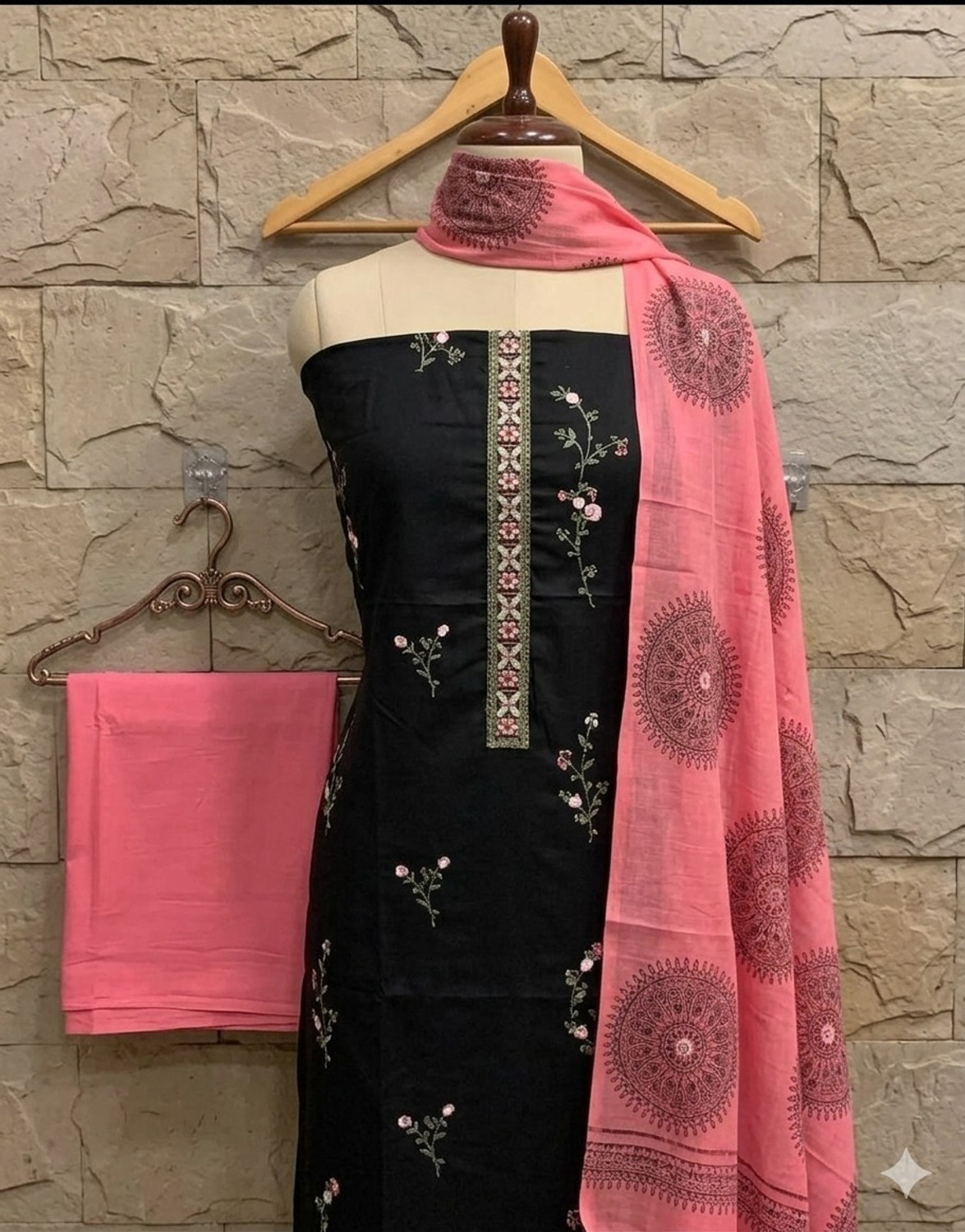 Image of MYRAADESIGNER Unstitched Cotton Blend Salwar Suit Material Embroidered
