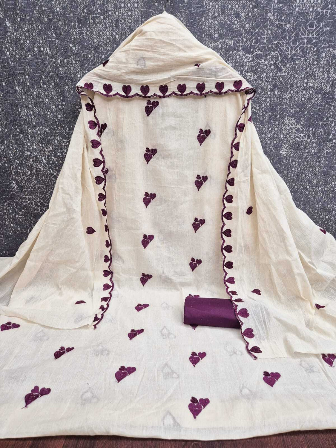 Image of KURTAKULTURE Cotton Linen Embroidered Salwar Suit Material