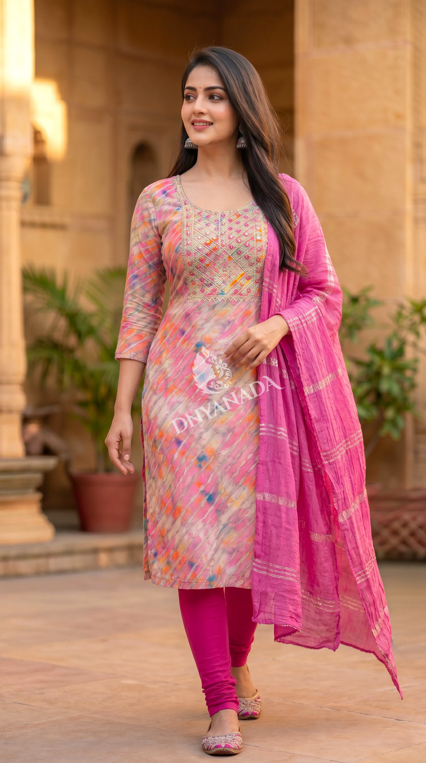 Image of Dnyanada Silk Blend Printed Salwar Suit Material
