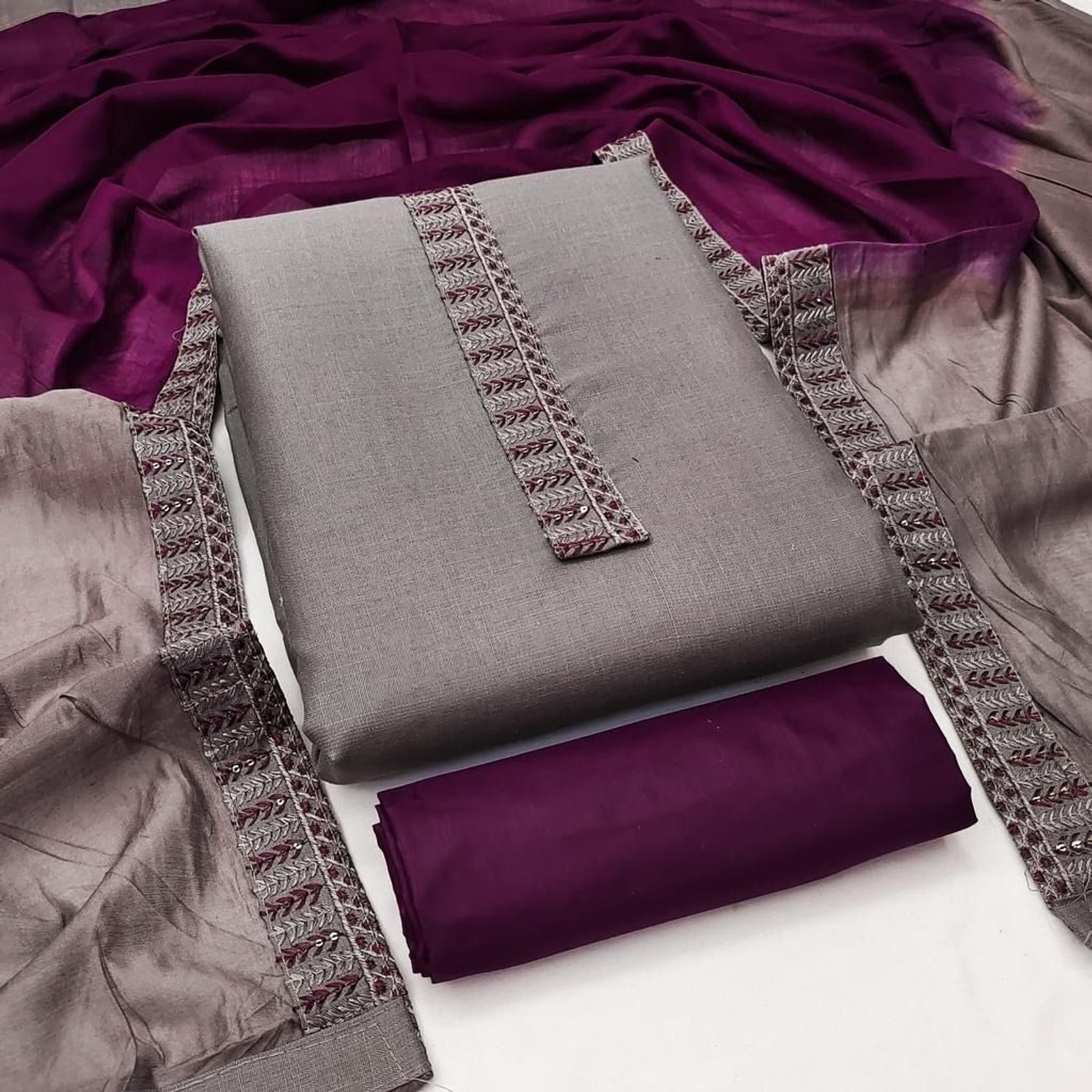 Image of HMP Fashion Cotton Blend Solid, Embroidered Salwar and Dupatta Material