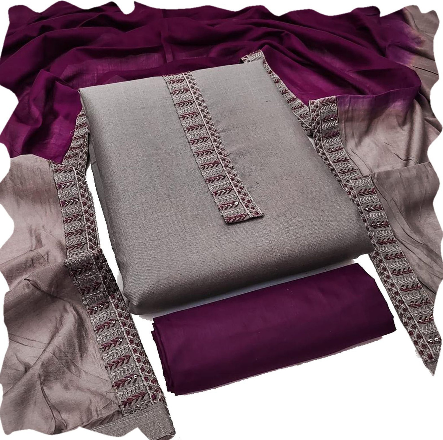 Image of HMP Fashion Cotton Blend Solid, Embroidered Salwar and Dupatta Material