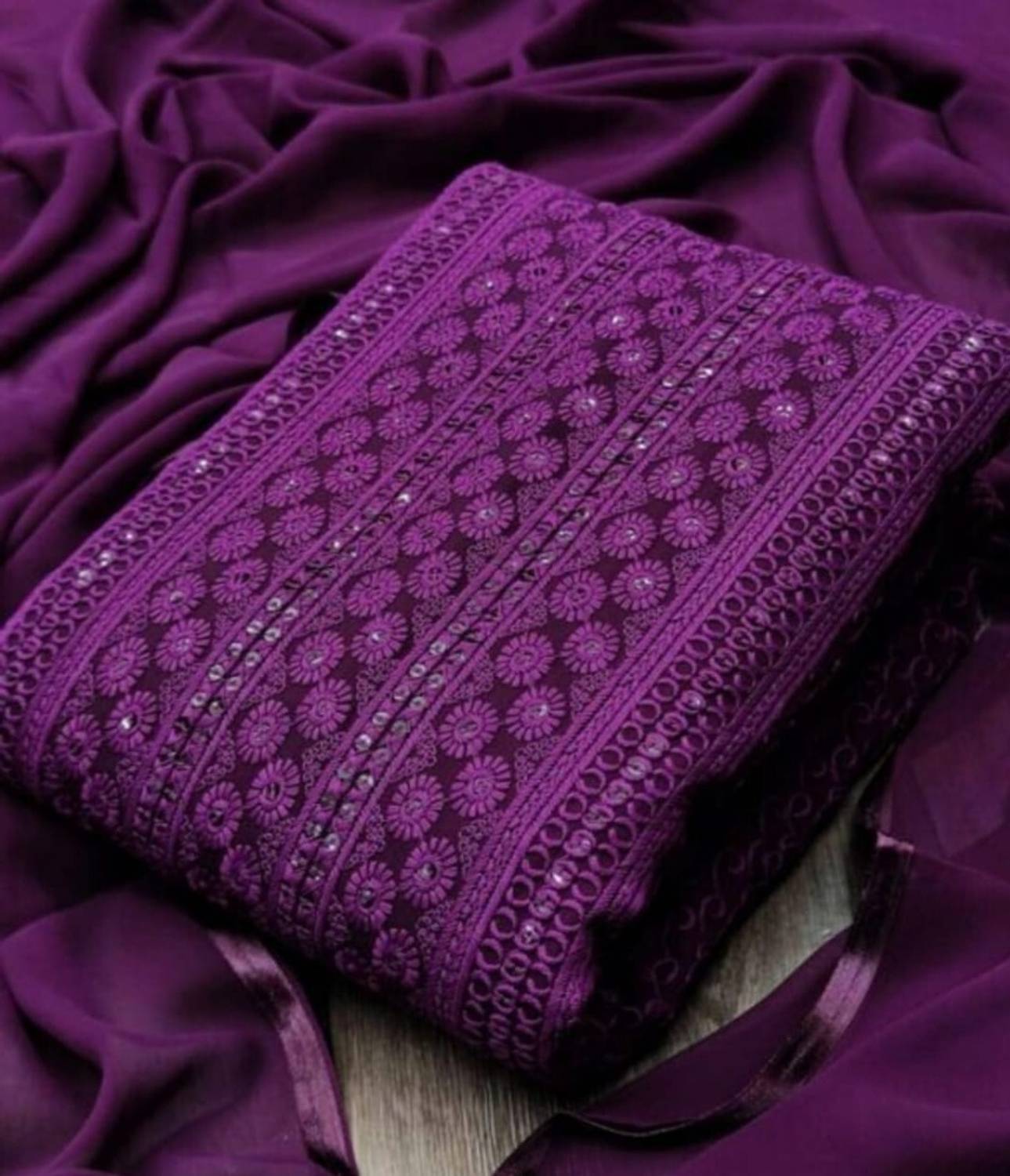 ALSHOP Georgette Embroidered Salwar Suit Material
