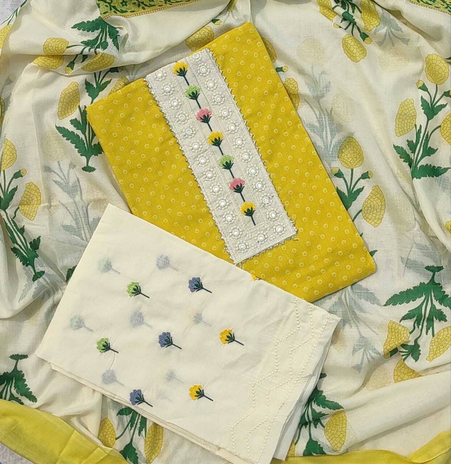 ABODH COLOURS Cotton Blend Embroidered Salwar Suit Material