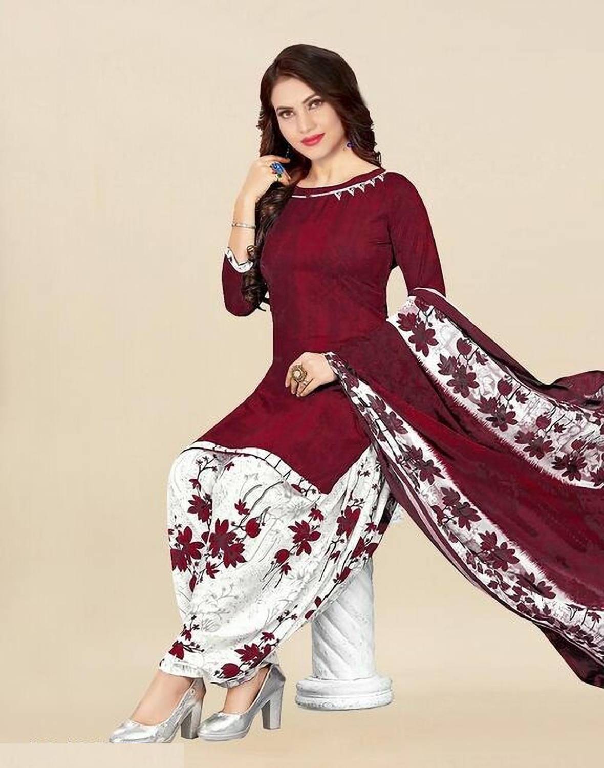 ADFAB TEX Crepe Solid, Floral Print, Printed, Geometric Print Kurta & Patiyala Material