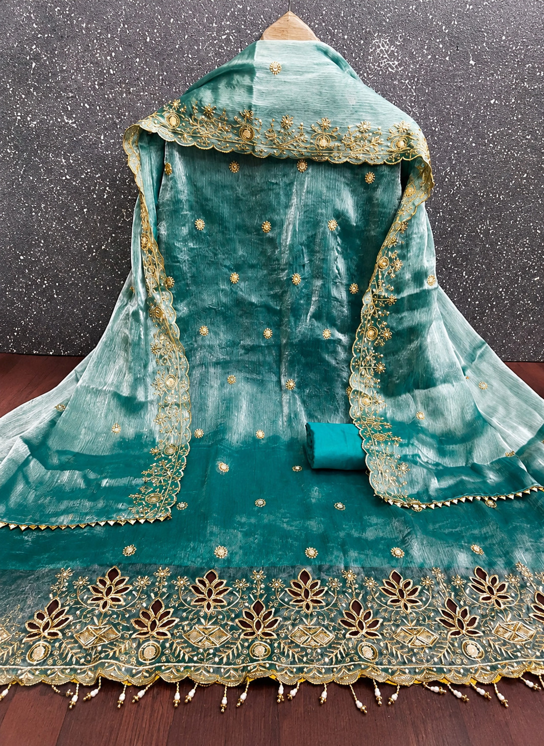Image of FREYLU Georgette Embroidered Kurta & Palazzo Material