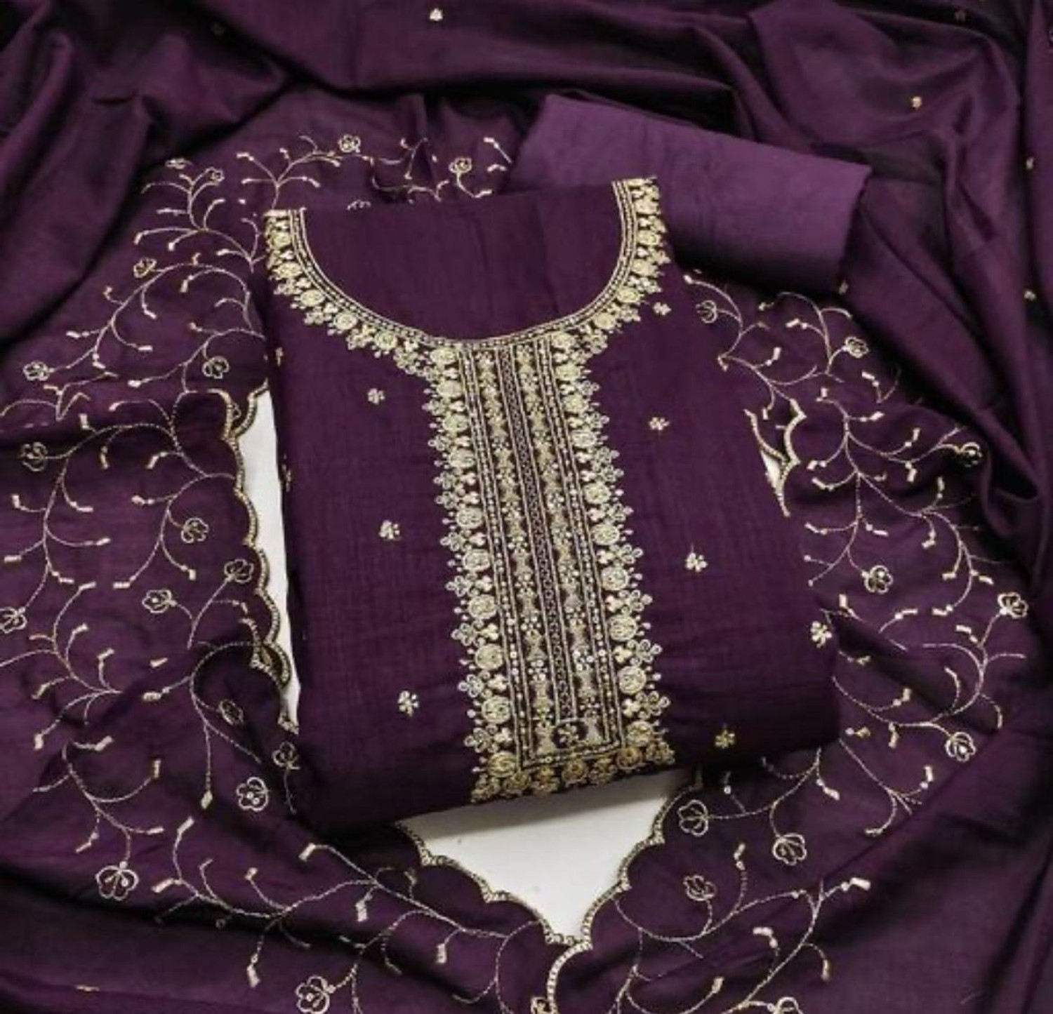 Image of TRYSTON Art Silk Embroidered Salwar Suit Material