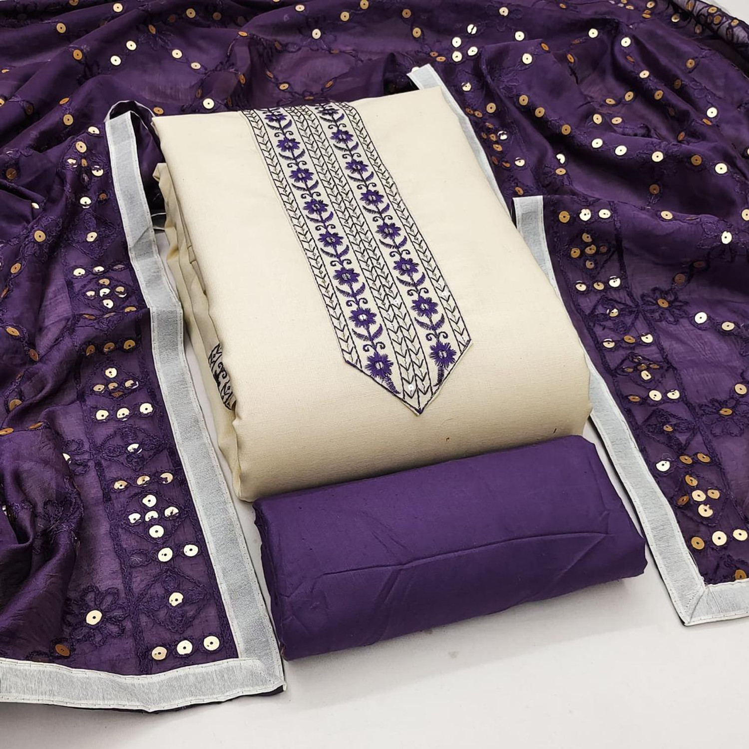 Image of kritanya creation Unstitched Cotton Blend Kurta & Churidar Material Embroidered