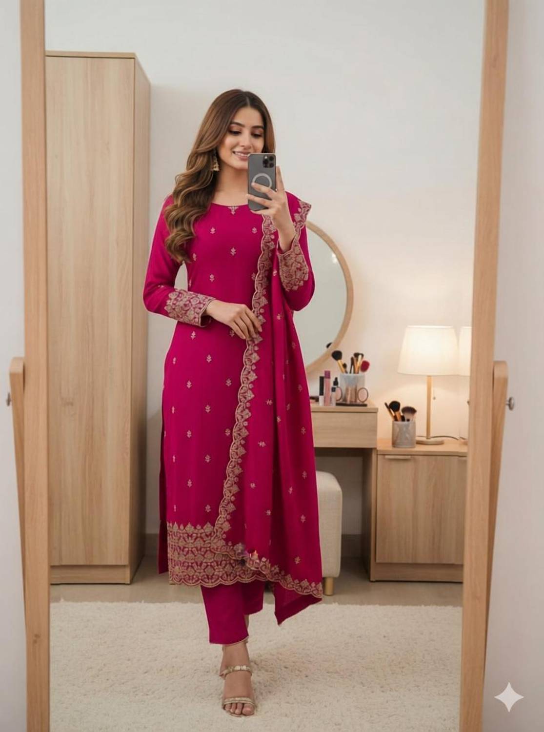 BlissFlair Cotton Silk Embroidered Salwar and Dupatta Material