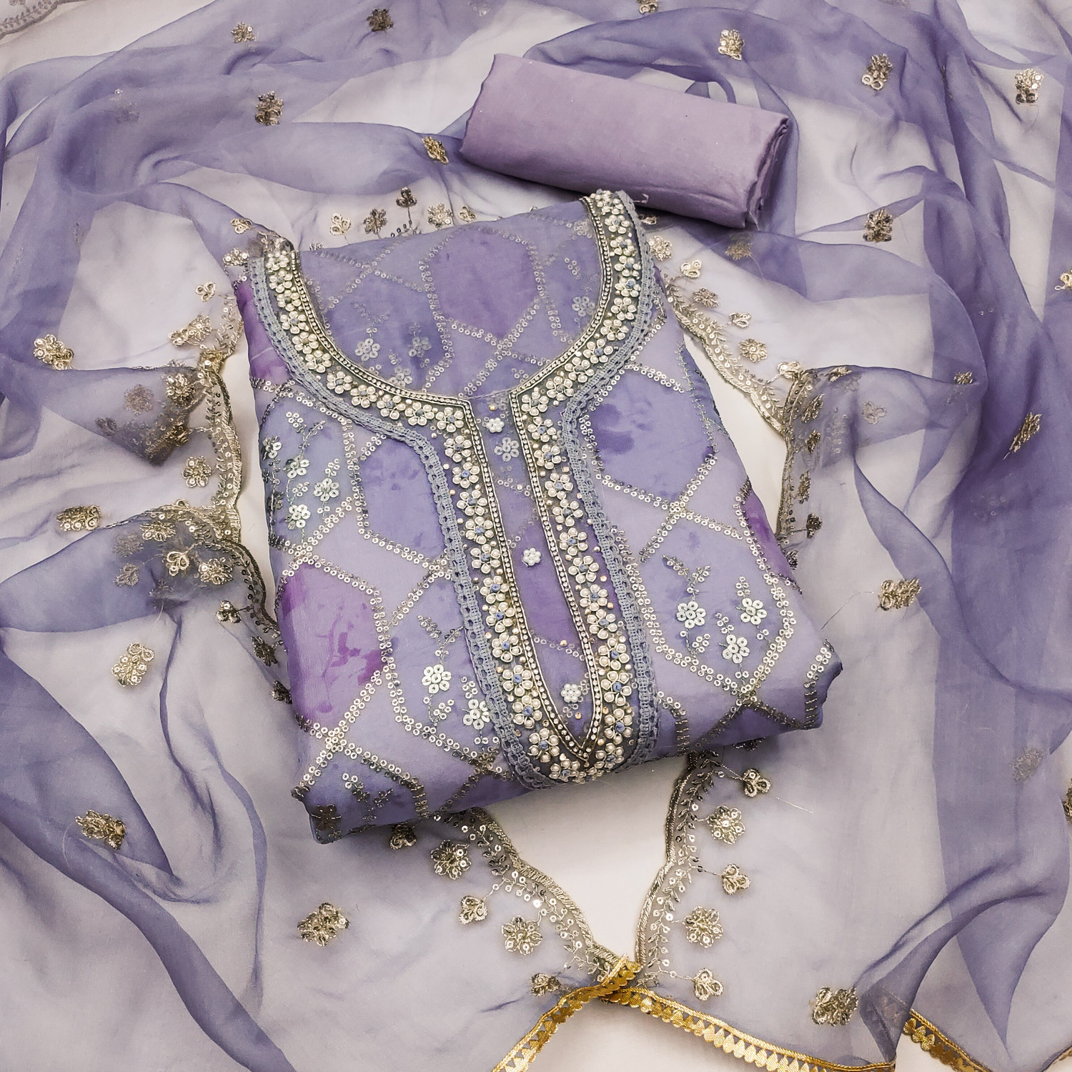 Image of manvaa Organza Embellished Salwar Suit Material