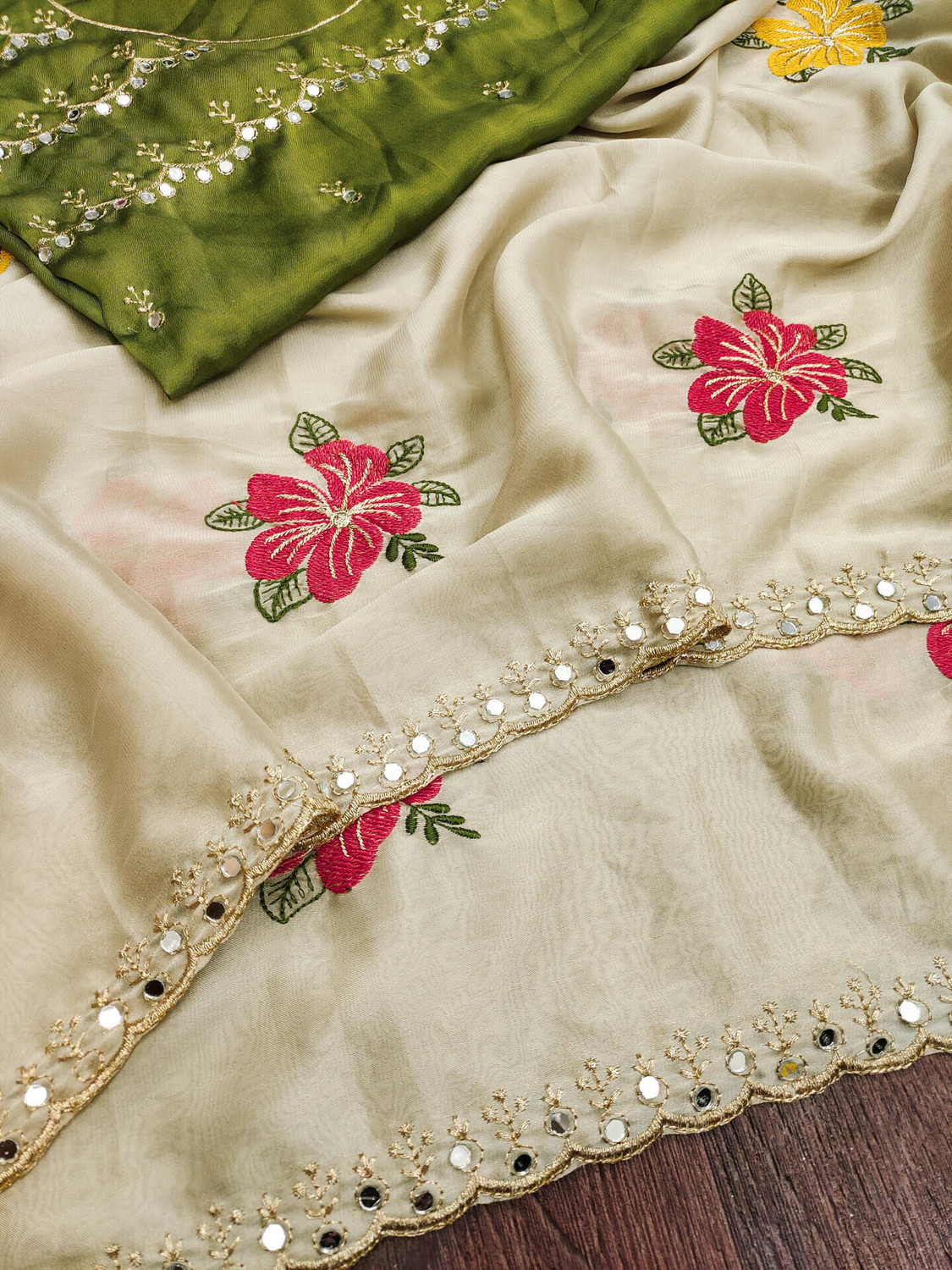 Image of DHARMEE Georgette Embroidered Blouse Material