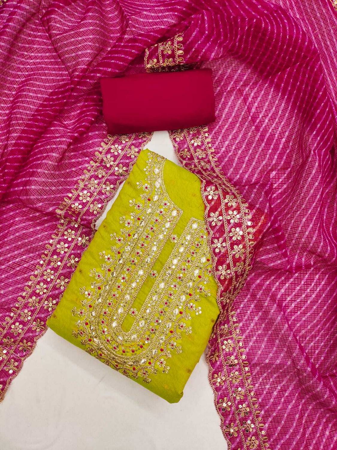 ALSHOP Chanderi Embellished Salwar Suit Material