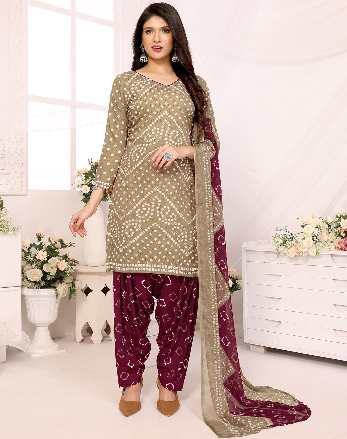 Image of YASHIKA Unstitched Crepe Salwar Suit Material Floral Print