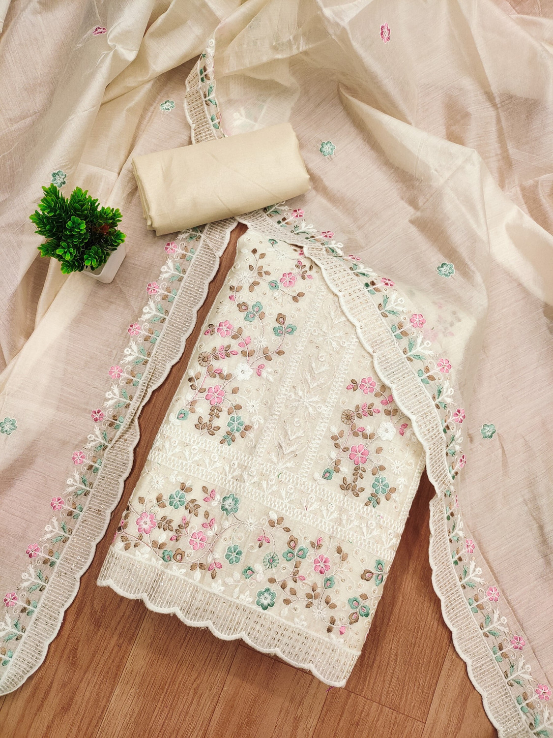 Image of Divastri Unstitched Chanderi Salwar Suit Material Embroidered, Embellished