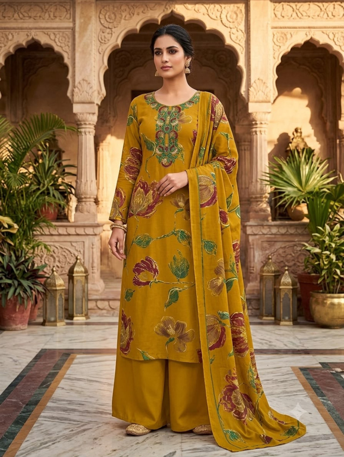 Image of Meghdoot Textiles Unstitched Viscose Rayon Salwar Suit Material Embroidered