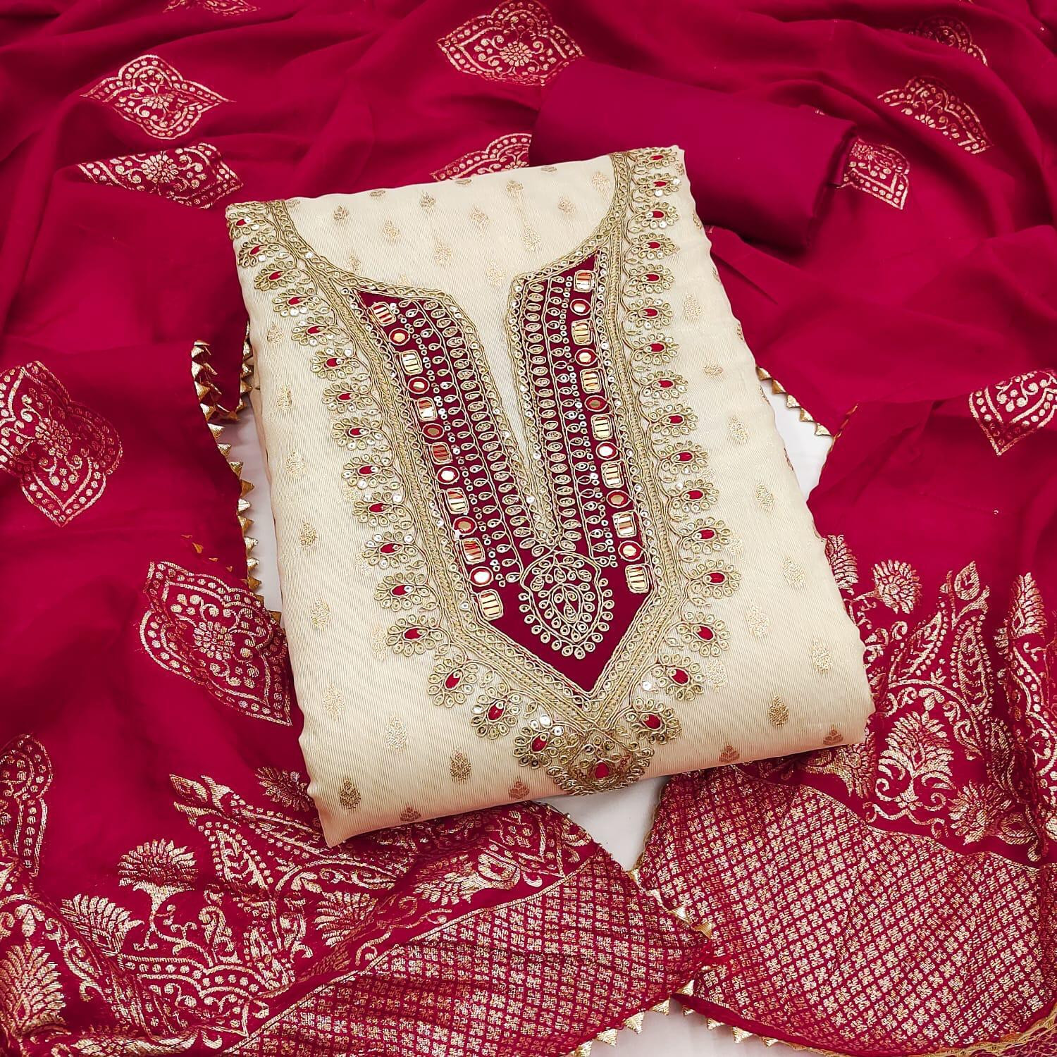Image of TNT Silk Blend Embroidered Salwar and Dupatta Material