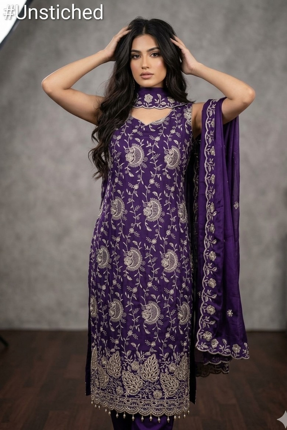 TNT Georgette Embroidered Salwar and Dupatta Material