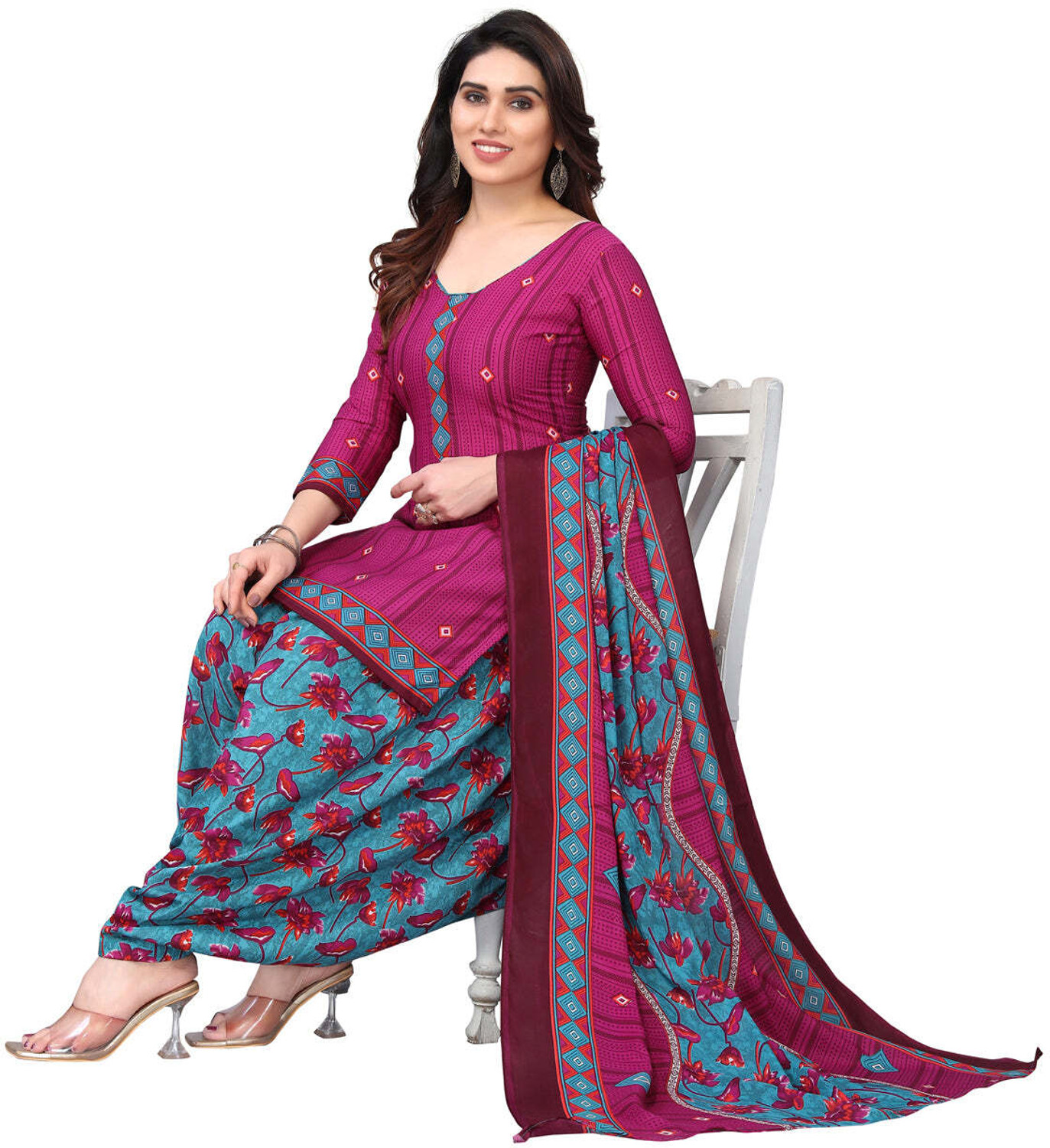 Image of Wonder Weave Cotton Blend Printed Salwar Suit Material
