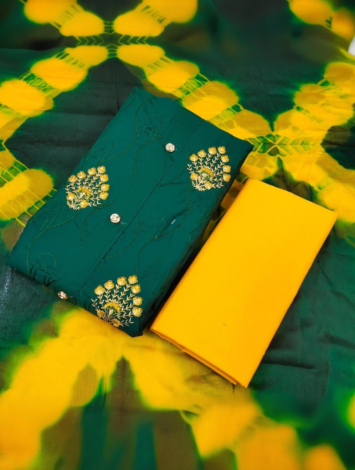 Image of S Creation Cotton Blend Dyed, Solid, Embroidered Kurta & Churidar Material