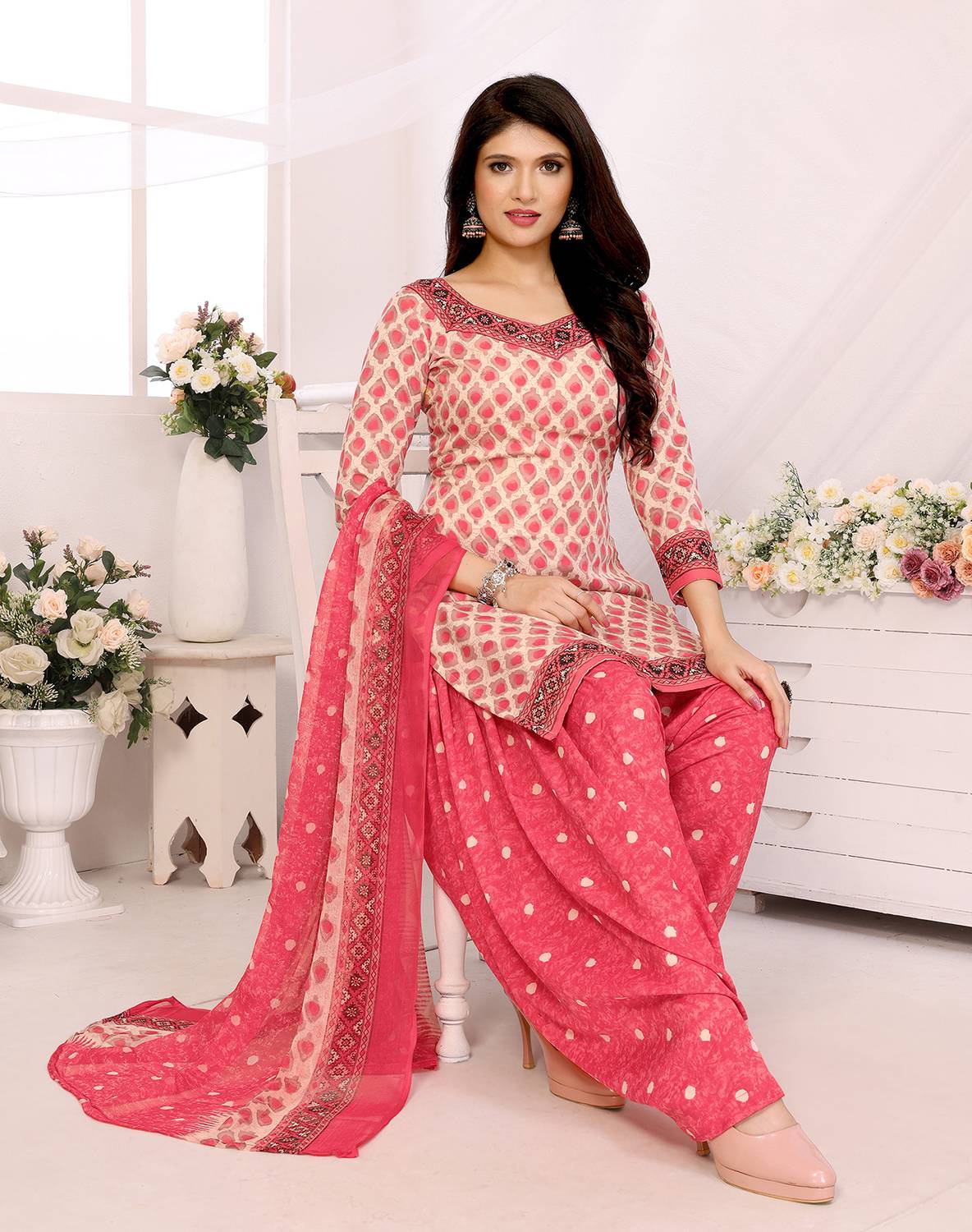 Aagam Crepe Solid, Floral Print, Printed, Geometric Print Salwar Suit Material