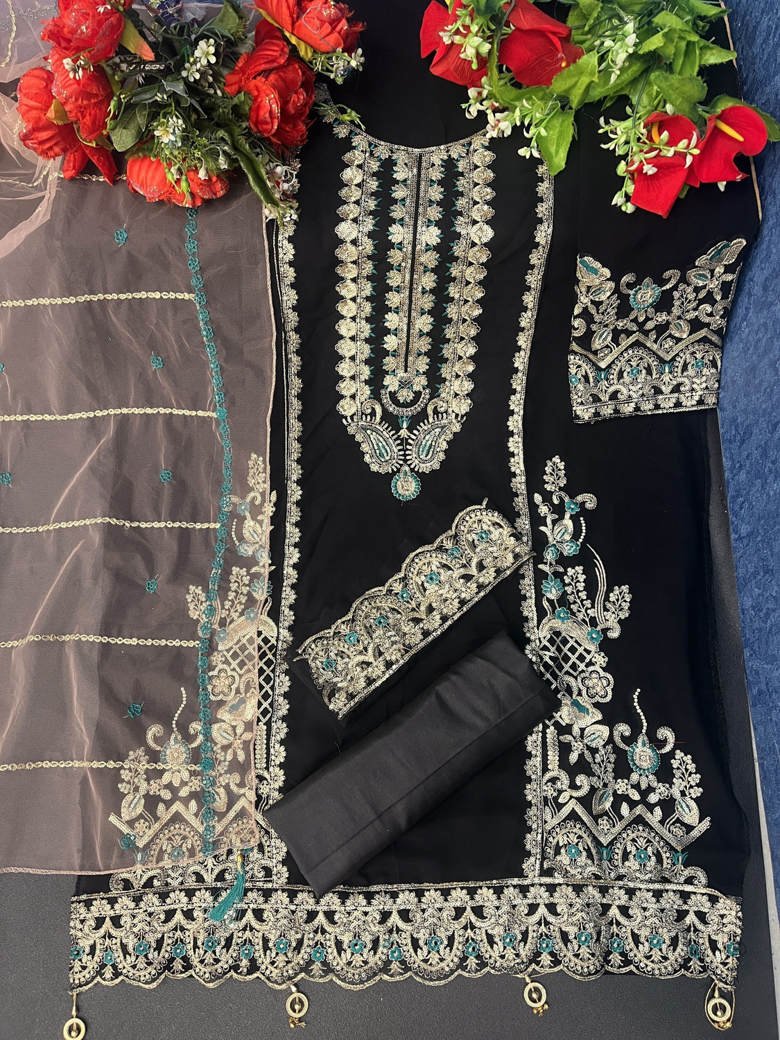 Image of ZONFAB Georgette Embroidered Salwar Suit Material