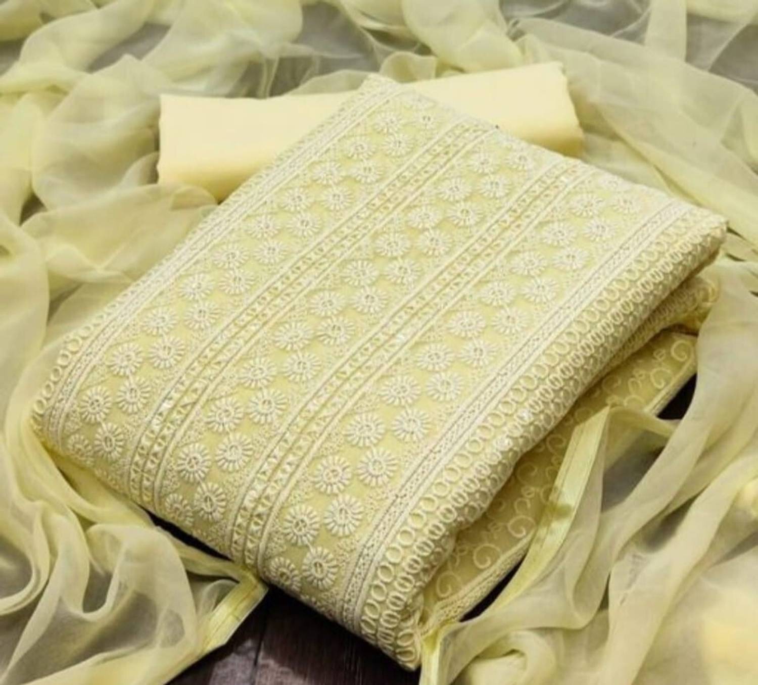 ALSHOP Georgette Embroidered Salwar Suit Material