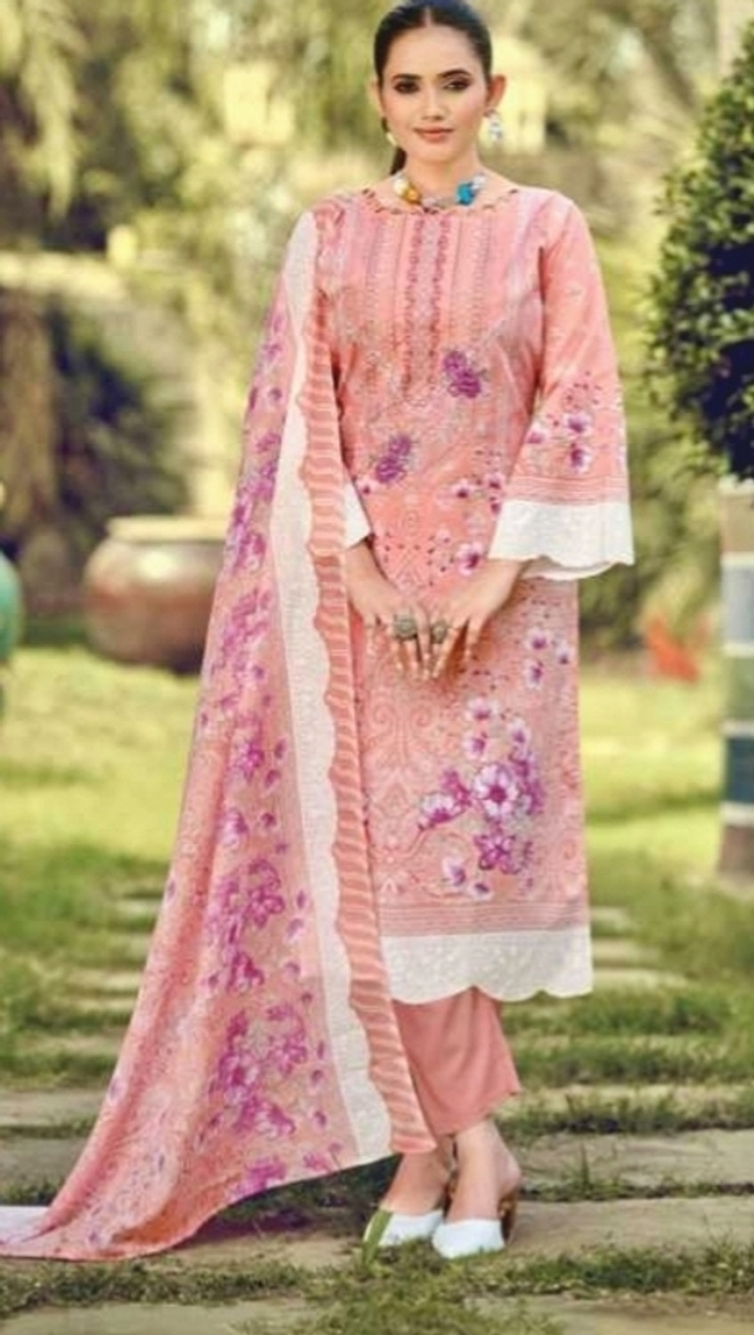 Image of Ambar Lifestyle Pure Cotton Embroidered, Floral Print, Printed Salwar Suit Material