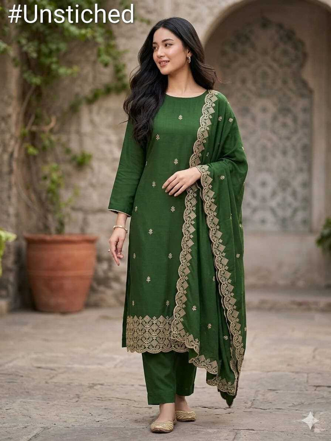 Image of TNT Silk Blend Embroidered Salwar and Dupatta Material