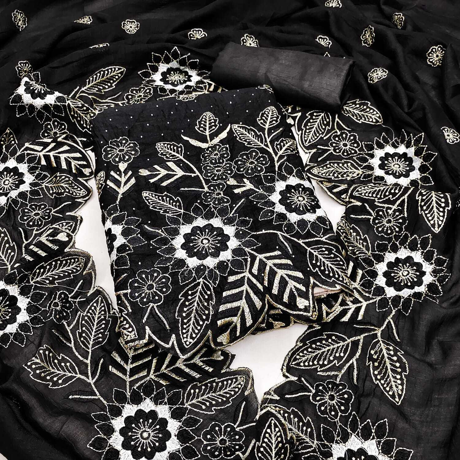 Image of ISHA TRADE Unstitched Silk Blend Salwar Suit Material Embroidered