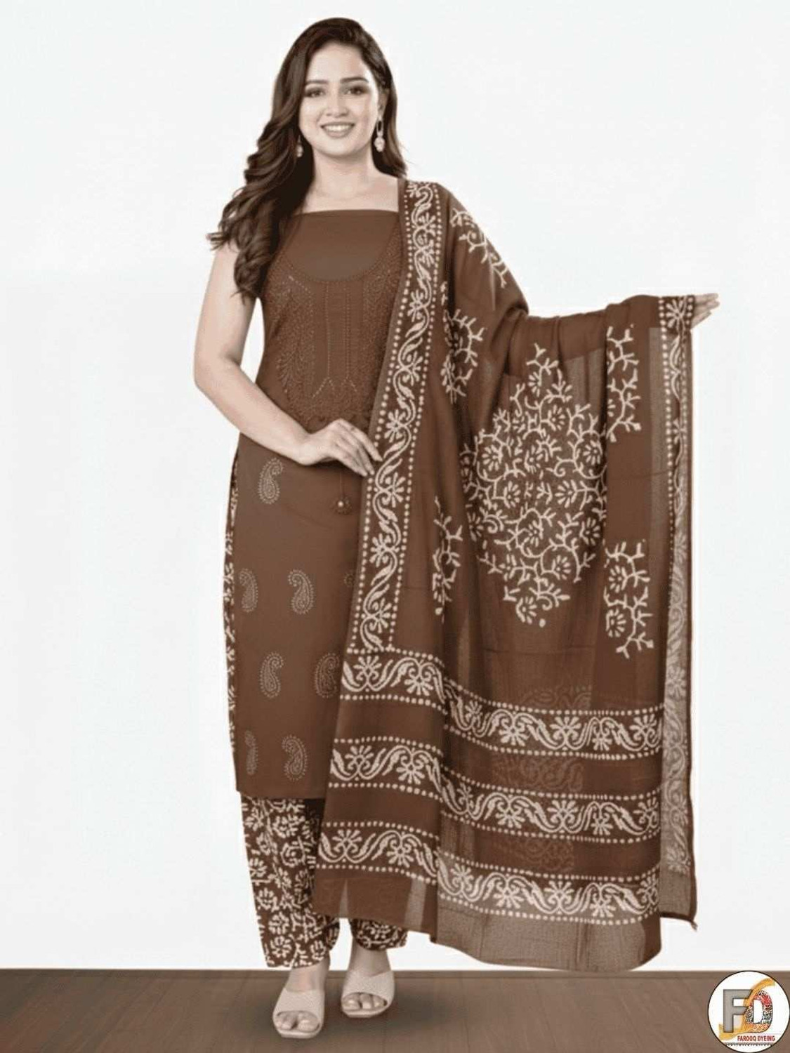 Image of Farooq Dyeing Pure Cotton Embroidered Salwar Suit Material