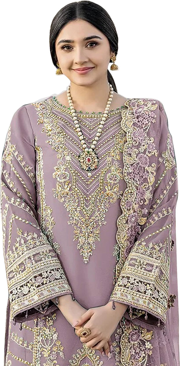 Image of SHAFNUFAB Semi Stitched Chiffon Kurta & Palazzo Material Embroidered