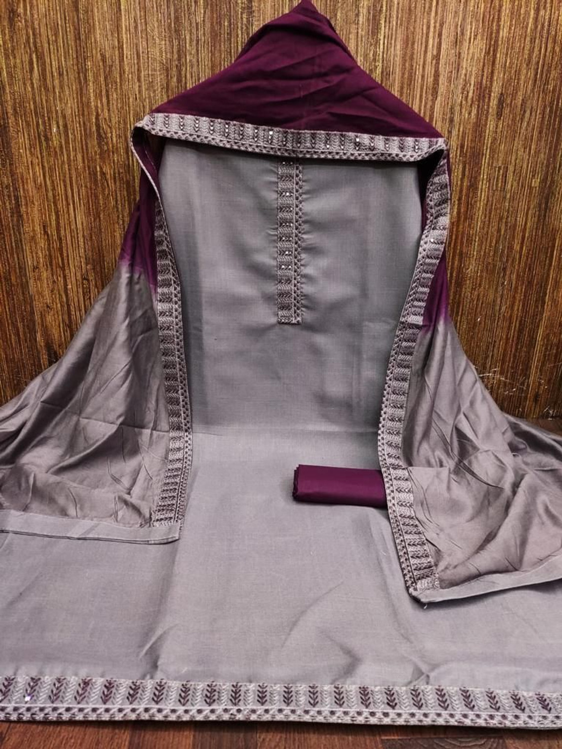 Image of HMP Fashion Cotton Blend Solid, Embroidered Salwar and Dupatta Material