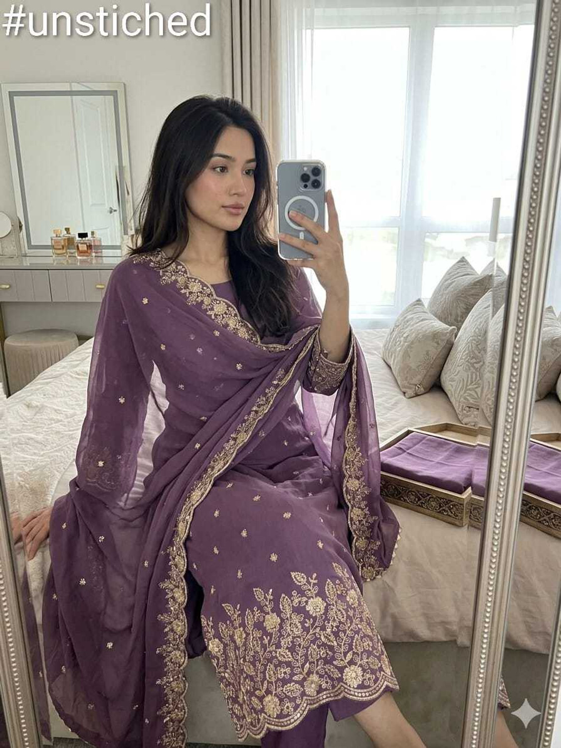 Image of TNT Silk Blend Embroidered Salwar and Dupatta Material